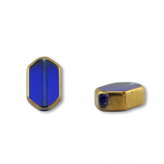 Perles en verre hexagone Bleu transparent-doré