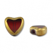 Perles en verre coeur Rouge transparent-doré