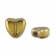 Perles en verre coeur Jaune transparent-doré