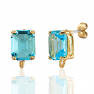 Boucles d’oreilles / puces d’oreilles en verre Crystal Glass avec anneau rectangle Bleu-doré