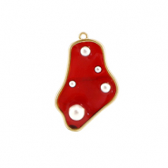 Pendentifs en résine irrégulier avec perles Doré-rouge-blanc