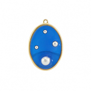 Pendentifs en résine ovale avec perles Doré-bleu-blanc