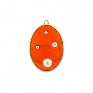 Pendentifs en résine ovale avec perles Doré-orange-blanc