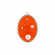 Pendentifs en résine ovale avec perles Argenté-orange-blanc