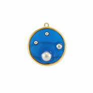 Pendentifs en résine rond avec perles Doré-bleu-blanc