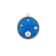 Pendentifs en résine rond avec perles Argenté-bleu-blanc