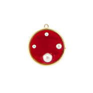 Pendentifs en résine rond avec perles Doré-rouge-blanc
