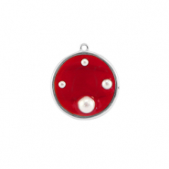 Pendentifs en résine rond avec perles Argenté-rouge-blanc