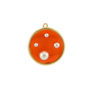 Pendentifs en résine rond avec perles Doré-orange-blanc