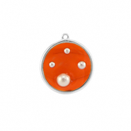 Pendentifs en résine rond avec perles Argenté-orange-blanc