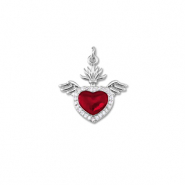 Métal TQ laiton breloques coeur avec aile Argenté-rouge
