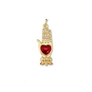 Métal TQ laiton breloques main avec coeur Doré-rouge