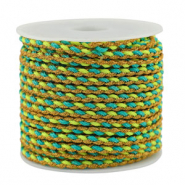 Cordon tressé tendance 3mm Turquoise-vert-doré