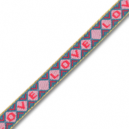 Ruban texte "Love" Bleu turquoise-rose-rouge-doré