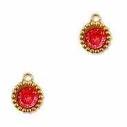 Breloques en acier Inox zirconium rond Doré-rouge