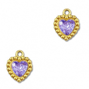 Breloques en acier Inox zirconium coeur Doré-violet