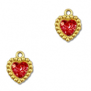 Breloques en acier Inox zirconium coeur Doré-Rouge
