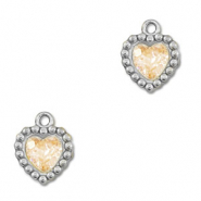 Breloques en acier Inox zirconium coeur Argenté-orange clair