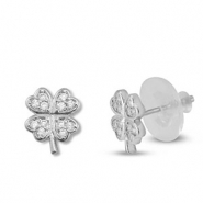 Métal TQ laiton boucles d'oreilles / puces d’oreilles zirconium trèfle Argenté