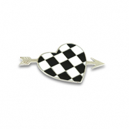 Broches cœur avec flèche Argenté-noir-blanc
