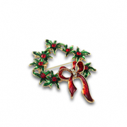 Broches couronne de Noël Doré-rouge-vert