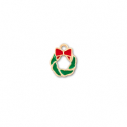 Breloques en métal couronne de noël Doré-vert-rouge
