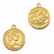 Breloques en acier Inox monnaie avec bateau/visage Doré