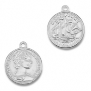 Breloques en acier Inox monnaie avec bateau/visage Argenté