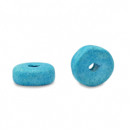Perles en c&eacute;ramique DQ grecque 6mm disque Bleu aquamarine