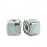 Perles en c&eacute;ramique DQ grecque cube 5mm Bleu s&eacute;r&eacute;nit&eacute;-marron