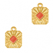 Breloques en métal DQ carré Doré-rouge corail (sans nickel)