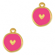 Breloques en métal DQ coeur Doré-rose fuchsia néon (sans nickel)