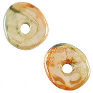Perles en c&eacute;ramique DQ grecque donut Vert clair-orange