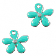 Breloques en métal DQ fleur Argenté antique-turquoise (sans nickel)