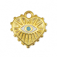 Breloques en métal DQ oeil porte-bonheur coeur Blanc-Bleu clair-Doré (sans nickel)