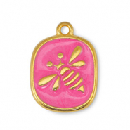 Breloques en métal DQ abeille Perle Fuchsia-Doré (sans nickel)