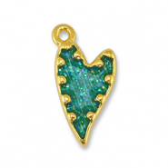 Breloques en métal DQ coeur Pailleté Turquoise-Doré (sans nickel)
