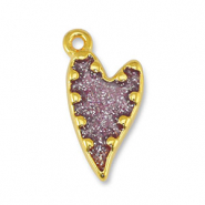 Breloques en métal DQ coeur Pailleté Lilas-Doré (sans nickel)