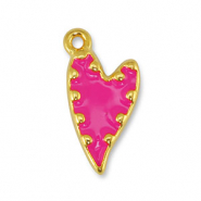 Breloques en métal DQ coeur Fuchsia-Doré (sans nickel)