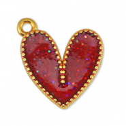 Breloques en métal DQ coeur Pailleté Rouge-Doré (sans nickel)