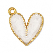 Breloques en métal DQ coeur Perle Blanc-Doré (sans nickel)