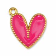 Breloques en métal DQ coeur Fuchsia-Doré (sans nickel)