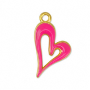 Breloques en métal DQ coeur Fuchsia-Doré (sans nickel)