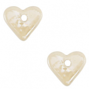 Perles en c&eacute;ramique DQ grecque coeur Blanc cass&eacute;