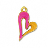 Breloques en métal DQ coeur Doré-fuchsia-orange (sans nickel)