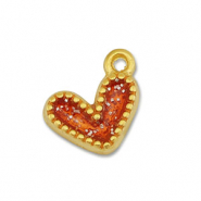 Breloques en métal DQ coeur Doré-pailleté rouge (sans nickel)