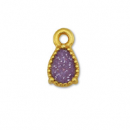 Breloques en métal DQ goutte Doré-pailleté violet (sans nickel)