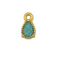 Breloques en métal DQ goutte Doré-pailleté turquoise (sans nickel)
