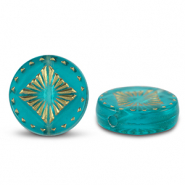 Perles acryliques rond avec carré Bleu turquoise-doré