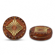 Perles acryliques rond avec carré Orange marron-doré